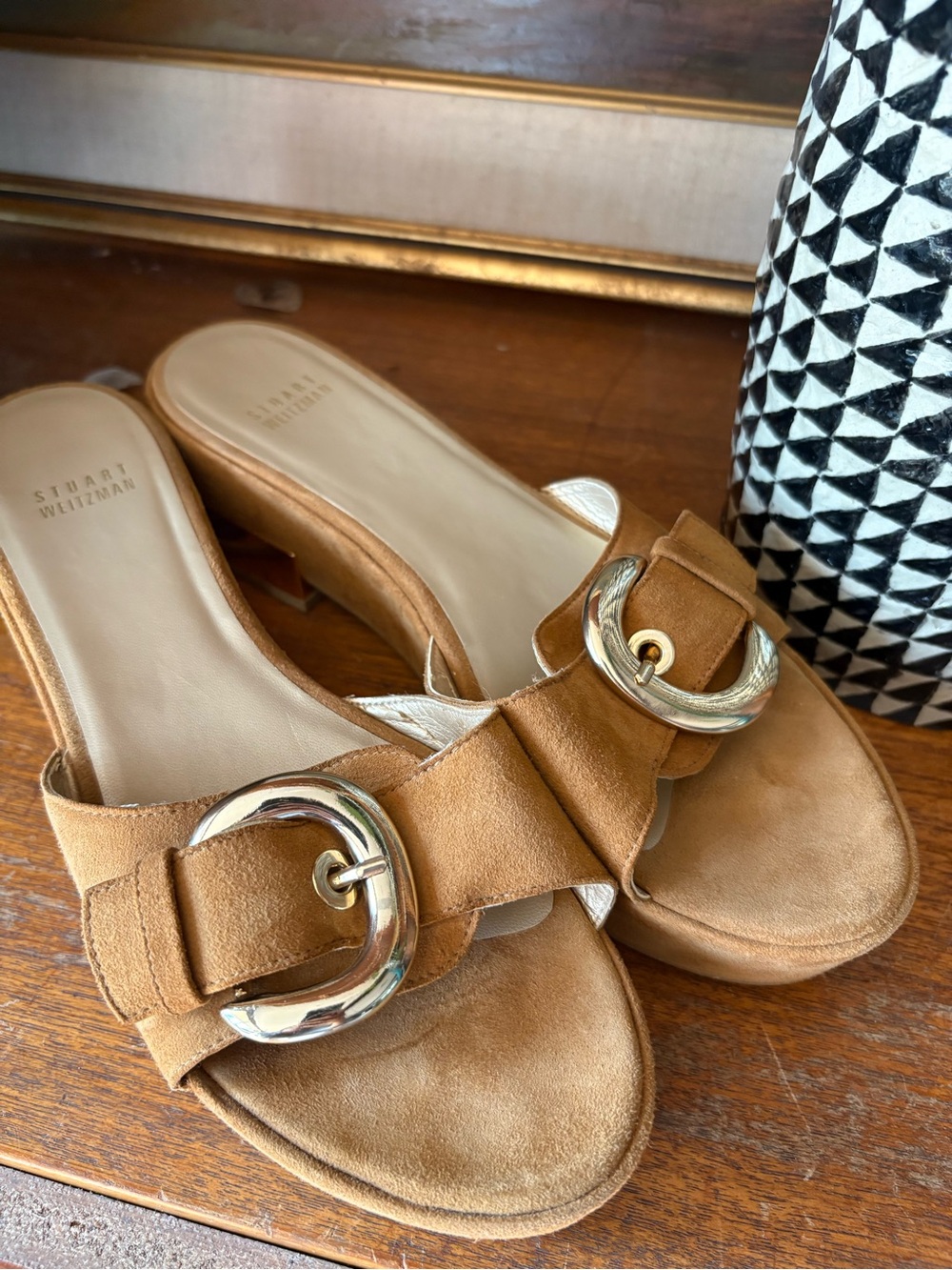 Stuart Weitzman Big Buckle Suede Slide 8.5M